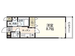 JR山陽本線 岡山駅 徒歩25分の賃貸マンション 2階1Kの間取り