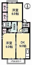 レーベン板野A 2DKの間取図画像