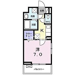 カーサ幸 1Kの間取図画像