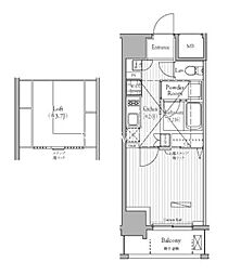 東京メトロ日比谷線 広尾駅 徒歩8分の賃貸マンション 8階1Kの間取り