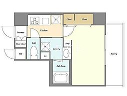 都営大江戸線 門前仲町駅 徒歩7分の賃貸マンション 2階1Kの間取り