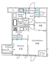都営浅草線 日本橋駅 徒歩10分の賃貸マンション 7階1LDKの間取り