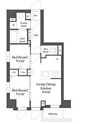 JR京浜東北・根岸線 大井町駅 徒歩9分の賃貸マンション 2階2DKの間取り