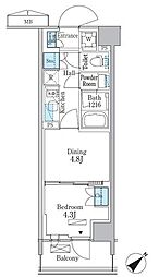 JR京浜東北・根岸線 大森駅 徒歩14分の賃貸マンション 3階1DKの間取り
