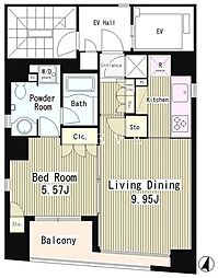 東京メトロ東西線 茅場町駅 徒歩5分の賃貸マンション 9階1LDKの間取り