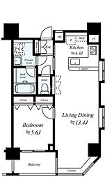 JR山手線 神田駅 徒歩5分の賃貸マンション 10階1LDKの間取り