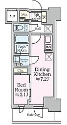 東京メトロ千代田線 乃木坂駅 徒歩8分の賃貸マンション 2階1DKの間取り