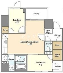 東京メトロ日比谷線 八丁堀駅 徒歩3分の賃貸マンション 7階1SLDKの間取り