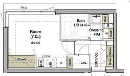 都営浅草線 泉岳寺駅 徒歩8分の賃貸マンション 5階ワンルームの間取り
