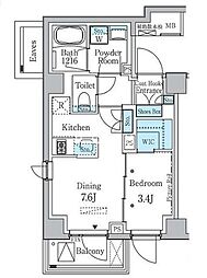 JR山手線 目黒駅 徒歩15分の賃貸マンション 3階1DKの間取り