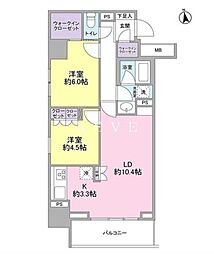 都営浅草線 中延駅 徒歩5分の賃貸マンション 12階2LDKの間取り