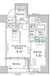東京メトロ日比谷線 八丁堀駅 徒歩7分の賃貸マンション 5階1LDKの間取り