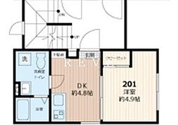 JR山手線 五反田駅 徒歩6分の賃貸マンション 2階1DKの間取り