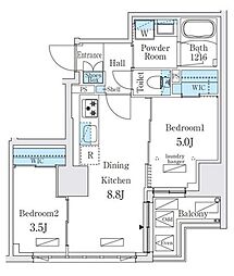 東京メトロ銀座線 神田駅 徒歩10分の賃貸マンション 9階2DKの間取り