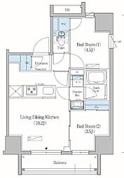 JR山手線 御徒町駅 徒歩13分の賃貸マンション 5階2LDKの間取り