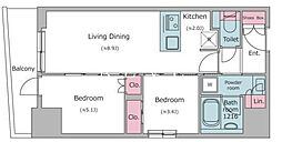 JR山手線 神田駅 徒歩10分の賃貸マンション 11階2LDKの間取り