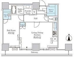 JR京浜東北・根岸線 田町駅 徒歩13分の賃貸マンション 19階1LDKの間取り