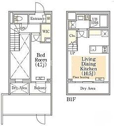 東京メトロ東西線 神楽坂駅 徒歩6分の賃貸マンション 1階1LDKの間取り
