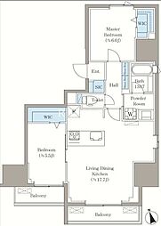 東京メトロ東西線 早稲田駅 徒歩10分の賃貸マンション 5階2LDKの間取り