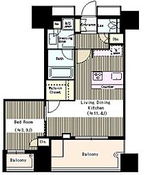 東京メトロ半蔵門線 水天宮前駅 徒歩1分の賃貸マンション 11階1LDKの間取り