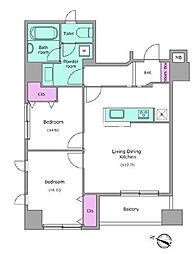 JR総武線 浅草橋駅 徒歩14分の賃貸マンション 4階2LDKの間取り