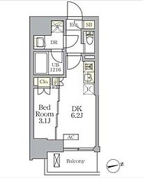 ザ・ライオンズフォーシア文京湯島 1DKの間取図画像