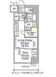都営大江戸線 飯田橋駅 徒歩9分の賃貸マンション 7階1LDKの間取り