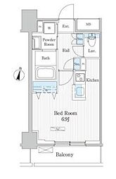 都営大江戸線 飯田橋駅 徒歩2分の賃貸マンション 2階1Kの間取り