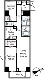 JR中央線 四ツ谷駅 徒歩5分の賃貸マンション 2階2LDKの間取り
