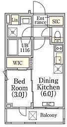 東京メトロ東西線 神楽坂駅 徒歩6分の賃貸マンション 3階1DKの間取り