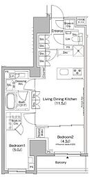 東京メトロ日比谷線 茅場町駅 徒歩3分の賃貸マンション 8階2LDKの間取り