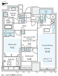 東京メトロ有楽町線 市ケ谷駅 徒歩8分の賃貸マンション 9階3LDKの間取り