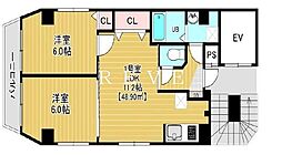 JR山手線 秋葉原駅 徒歩12分の賃貸マンション 5階2LDKの間取り