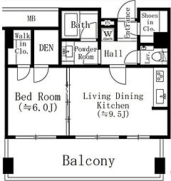 JR中央線 御茶ノ水駅 徒歩10分の賃貸マンション 15階1LDKの間取り