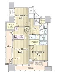 JR京葉線 八丁堀駅 徒歩5分の賃貸マンション 8階2LDKの間取り