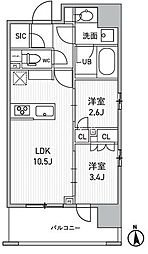 東京メトロ日比谷線 上野駅 徒歩12分の賃貸マンション 2階2LDKの間取り