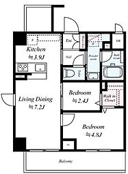 JR中央線 四ツ谷駅 徒歩5分の賃貸マンション 3階2LDKの間取り