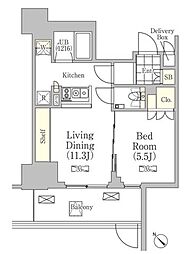 JR山手線 神田駅 徒歩15分の賃貸マンション 5階1LDKの間取り