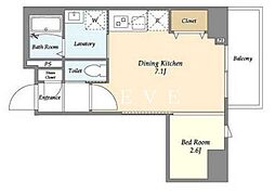 JR山手線 御徒町駅 徒歩9分の賃貸マンション 7階1DKの間取り