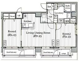 東京メトロ半蔵門線 水天宮前駅 徒歩2分の賃貸マンション 11階2LDKの間取り