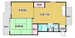 神戸市西神・山手線 長田駅 徒歩10分の賃貸マンション 4階2LDKの間取り