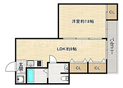 京阪本線 森小路駅 徒歩5分の賃貸マンション 3階1DKの間取り