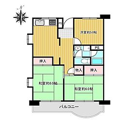 富吉グリーンハイツ1号棟 3DKの間取図画像