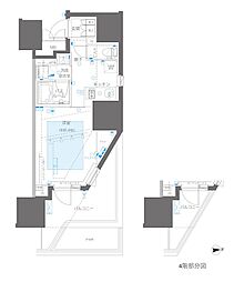 ZOOM信濃町 4階1Kの間取り