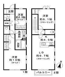 西武池袋線 中村橋駅 徒歩6分の賃貸アパート 2階3LDKの間取り