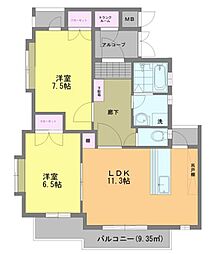 都営大江戸線 光が丘駅 徒歩26分の賃貸マンション 1階2LDKの間取り