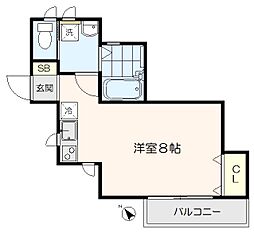 都営大江戸線 練馬駅 徒歩8分の賃貸アパート 2階ワンルームの間取り