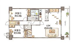 ライオンズマンション松原松ケ丘 2LDKの間取図画像