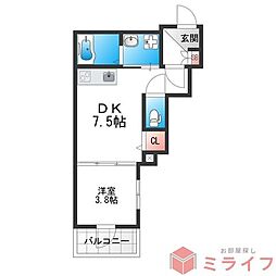 Ｆ　Ｎｏｒｍａｌｉｓ　ＳＥＡＭ 3階1DKの間取り