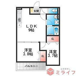D porta granz 2LDKの間取図画像